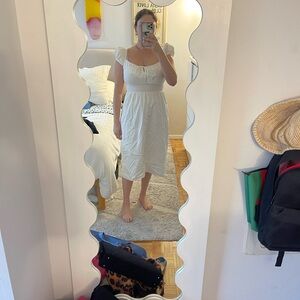 Reformation White Ruched Smocked Midi Dress